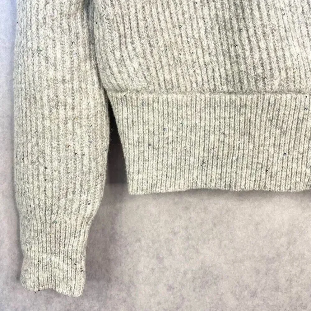 Michael Stars Laurel Sweater Womens XS Petite Gray Wool Sequins V Neck $198 NEW!